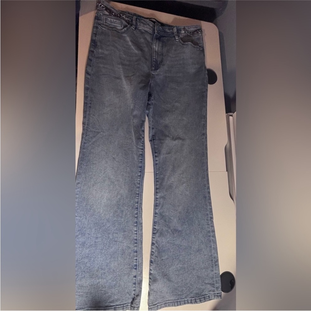 Karl Lagerfeld Women's Blue Wide Flare Jeans - Picture 2 of 4